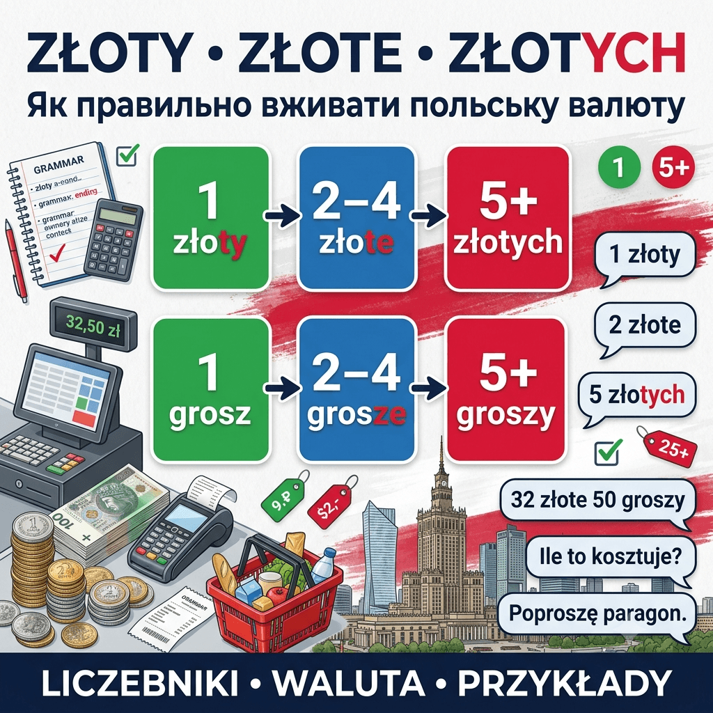 Złoty, złote, złotych, grosz, grosze чи groszy — як правильно вживати польську валюту