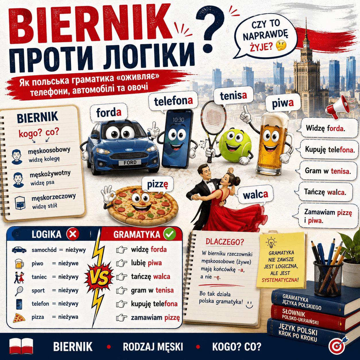 Biernik проти логіки: як польська граматика «оживляє» телефони, автомобілі та овочі